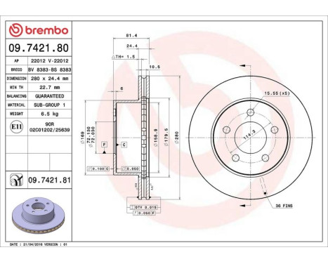 Bromsskiva COATED DISC LINE 09.7421.81 Brembo, bild 3