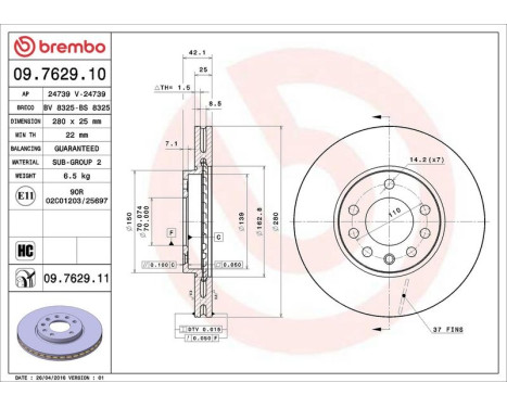 Bromsskiva COATED DISC LINE 09.7629.11 Brembo, bild 3