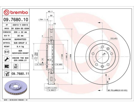 Bromsskiva COATED DISC LINE 09.7680.11 Brembo, bild 3