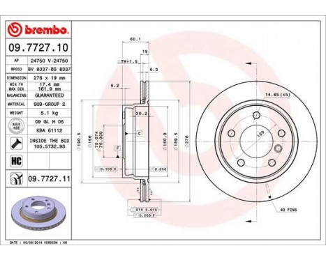 Bromsskiva COATED DISC LINE 09.7727.11 Brembo, bild 2