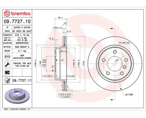 Bromsskiva COATED DISC LINE 09.7727.11 Brembo, bild 3