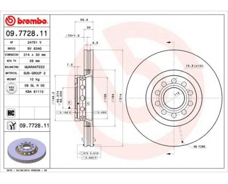 Bromsskiva COATED DISC LINE 09.7728.11 Brembo, bild 3