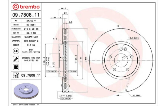 Bromsskiva COATED DISC LINE 09.7808.11 Brembo, bild 4