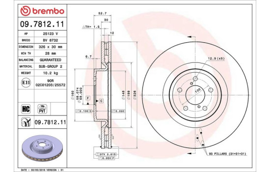 Bromsskiva COATED DISC LINE 09.7812.11 Brembo, bild 2