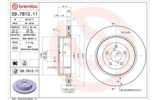 Bromsskiva COATED DISC LINE 09.7813.11 Brembo, bild 3