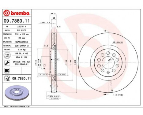 Bromsskiva COATED DISC LINE 09.7880.11 Brembo, bild 3