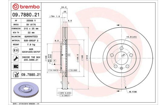 Bromsskiva COATED DISC LINE 09.7880.21 Brembo, bild 3