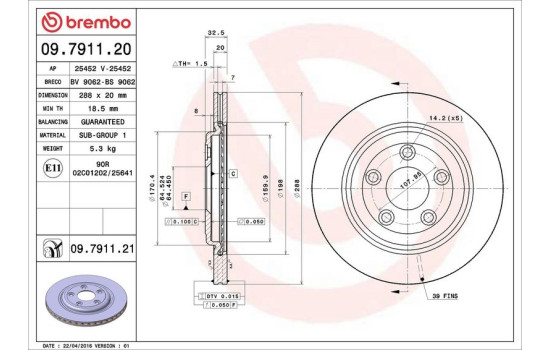Bromsskiva COATED DISC LINE 09.7911.21 Brembo, bild 3
