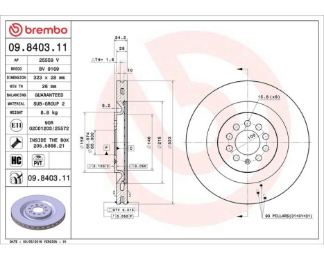 Bromsskiva COATED DISC LINE 09.8403.11 Brembo, bild 3