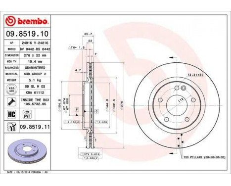Bromsskiva COATED DISC LINE 09.8519.11 Brembo, bild 2