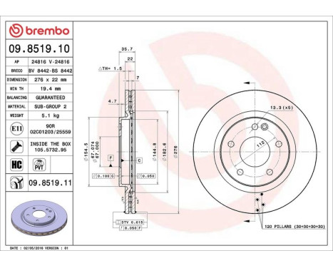 Bromsskiva COATED DISC LINE 09.8519.11 Brembo, bild 3