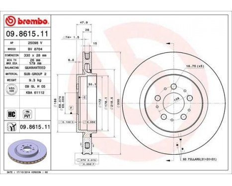 Bromsskiva COATED DISC LINE 09.8615.11 Brembo, bild 2