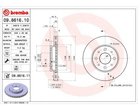 Bromsskiva COATED DISC LINE 09.8616.11 Brembo, bild 2