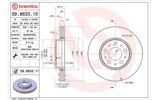 Bromsskiva COATED DISC LINE 09.8633.11 Brembo, bild 3