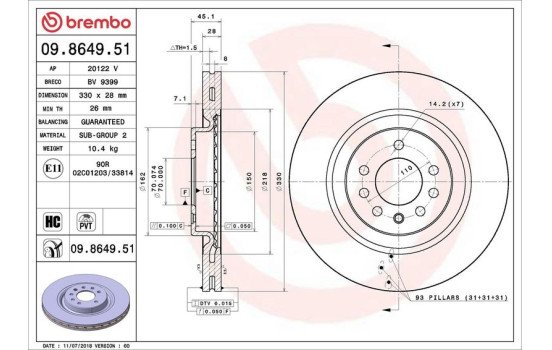 Bromsskiva COATED DISC LINE 09.8649.51 Brembo