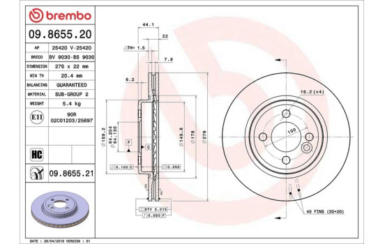 Bromsskiva COATED DISC LINE 09.8655.21 Brembo, bild 3