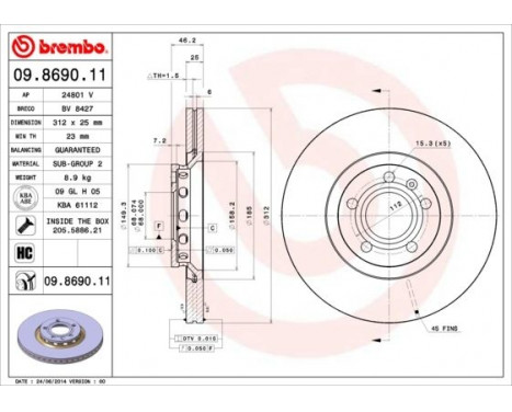 Bromsskiva COATED DISC LINE 09.8690.11 Brembo, bild 3