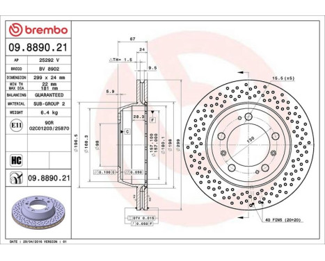 Bromsskiva COATED DISC LINE 09.8890.21 Brembo, bild 3