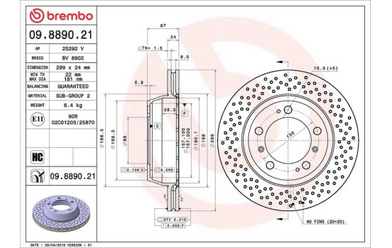 Bromsskiva COATED DISC LINE 09.8890.21 Brembo, bild 3