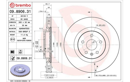 Bromsskiva COATED DISC LINE 09.8906.31 Brembo