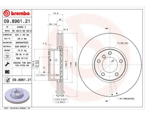 Bromsskiva COATED DISC LINE 09.8961.21 Brembo, bild 2