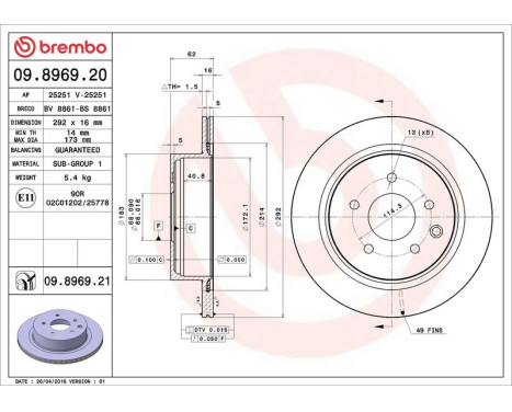 Bromsskiva COATED DISC LINE 09.8969.21 Brembo, bild 3