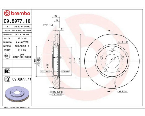 Bromsskiva COATED DISC LINE 09.8977.11 Brembo, bild 3