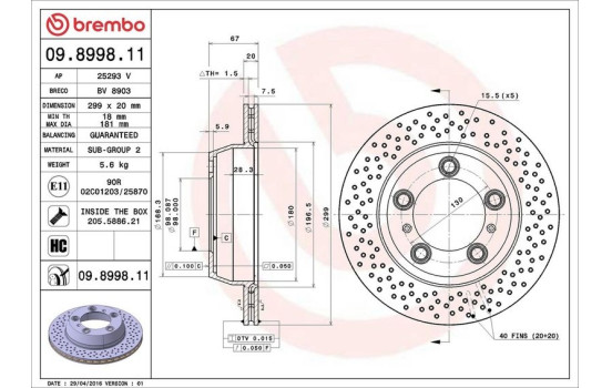 Bromsskiva COATED DISC LINE 09.8998.11 Brembo, bild 3