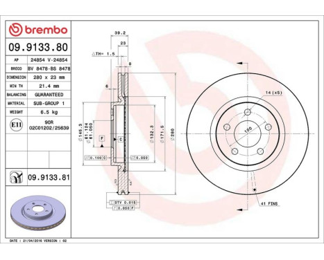 Bromsskiva COATED DISC LINE 09.9133.81 Brembo, bild 2