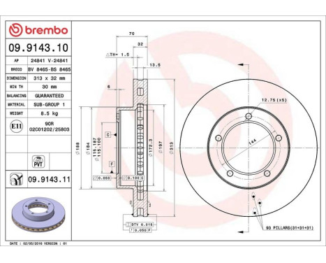 Bromsskiva COATED DISC LINE 09.9143.11 Brembo, bild 3