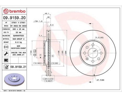 Bromsskiva COATED DISC LINE 09.9159.21 Brembo, bild 3