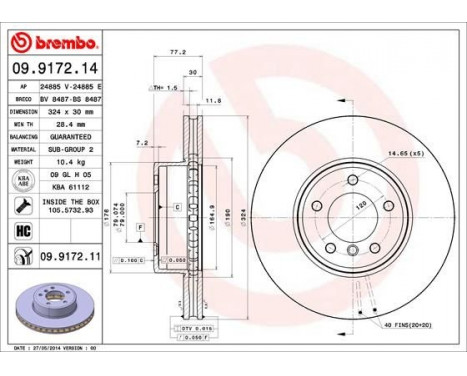 Bromsskiva COATED DISC LINE 09.9172.11 Brembo, bild 2