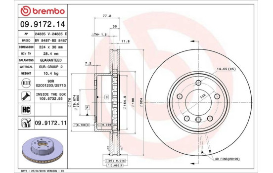 Bromsskiva COATED DISC LINE 09.9172.11 Brembo, bild 3