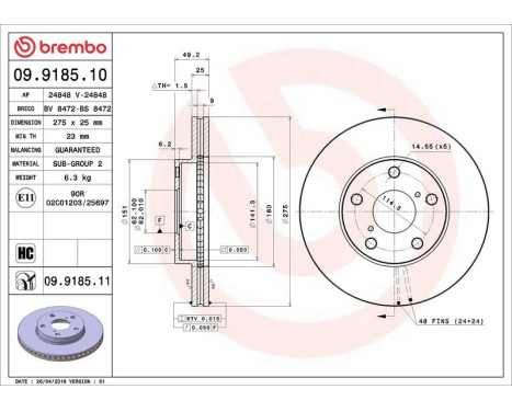 Bromsskiva COATED DISC LINE 09.9185.11 Brembo, bild 3