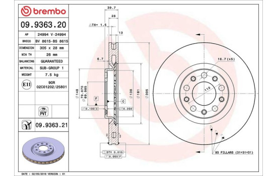Bromsskiva COATED DISC LINE 09.9363.21 Brembo, bild 3