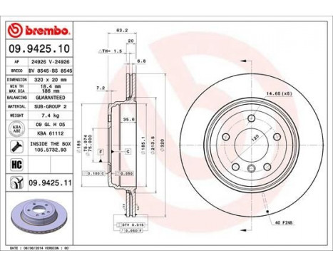 Bromsskiva COATED DISC LINE 09.9425.11 Brembo, bild 2