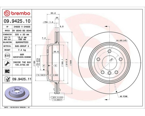 Bromsskiva COATED DISC LINE 09.9425.11 Brembo, bild 3
