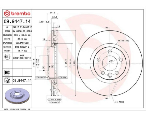Bromsskiva COATED DISC LINE 09.9447.11 Brembo, bild 3