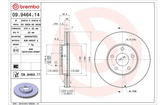 Bromsskiva COATED DISC LINE 09.9464.11 Brembo, bild 4