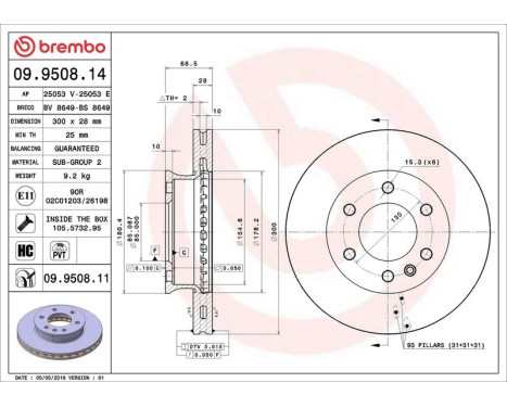 Bromsskiva COATED DISC LINE 09.9508.11 Brembo, bild 3
