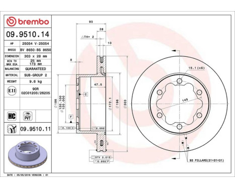 Bromsskiva COATED DISC LINE 09.9510.11 Brembo, bild 3