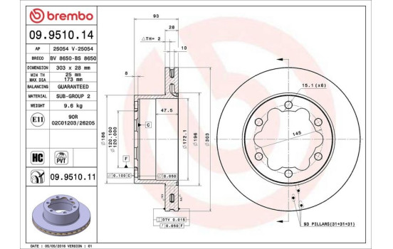 Bromsskiva COATED DISC LINE 09.9510.11 Brembo, bild 2