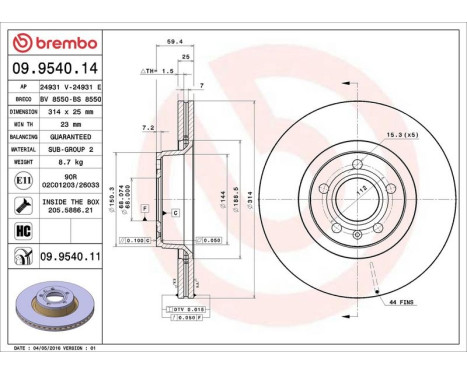 Bromsskiva COATED DISC LINE 09.9540.11 Brembo, bild 3