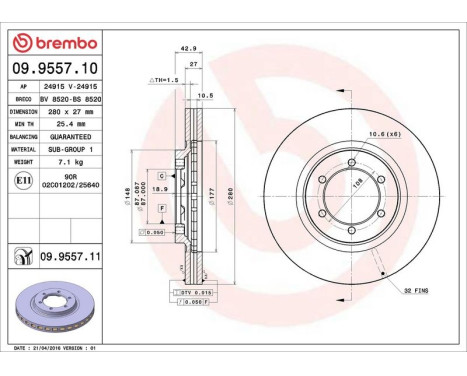 Bromsskiva COATED DISC LINE 09.9557.11 Brembo, bild 3