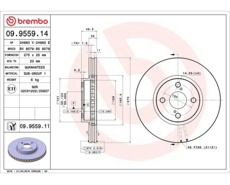 Bromsskiva COATED DISC LINE 09.9559.11 Brembo, bild 3