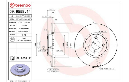 Bromsskiva COATED DISC LINE 09.9559.11 Brembo, bild 3
