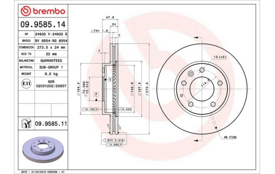 Bromsskiva COATED DISC LINE 09.9585.11 Brembo, bild 3