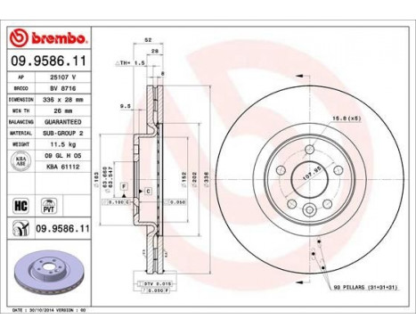 Bromsskiva COATED DISC LINE 09.9586.11 Brembo, bild 2