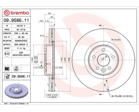 Bromsskiva COATED DISC LINE 09.9586.11 Brembo, bild 3