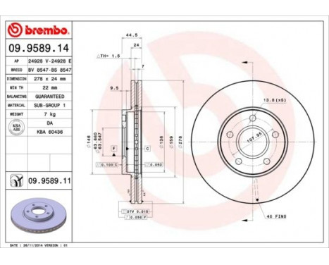 Bromsskiva COATED DISC LINE 09.9589.11 Brembo, bild 2